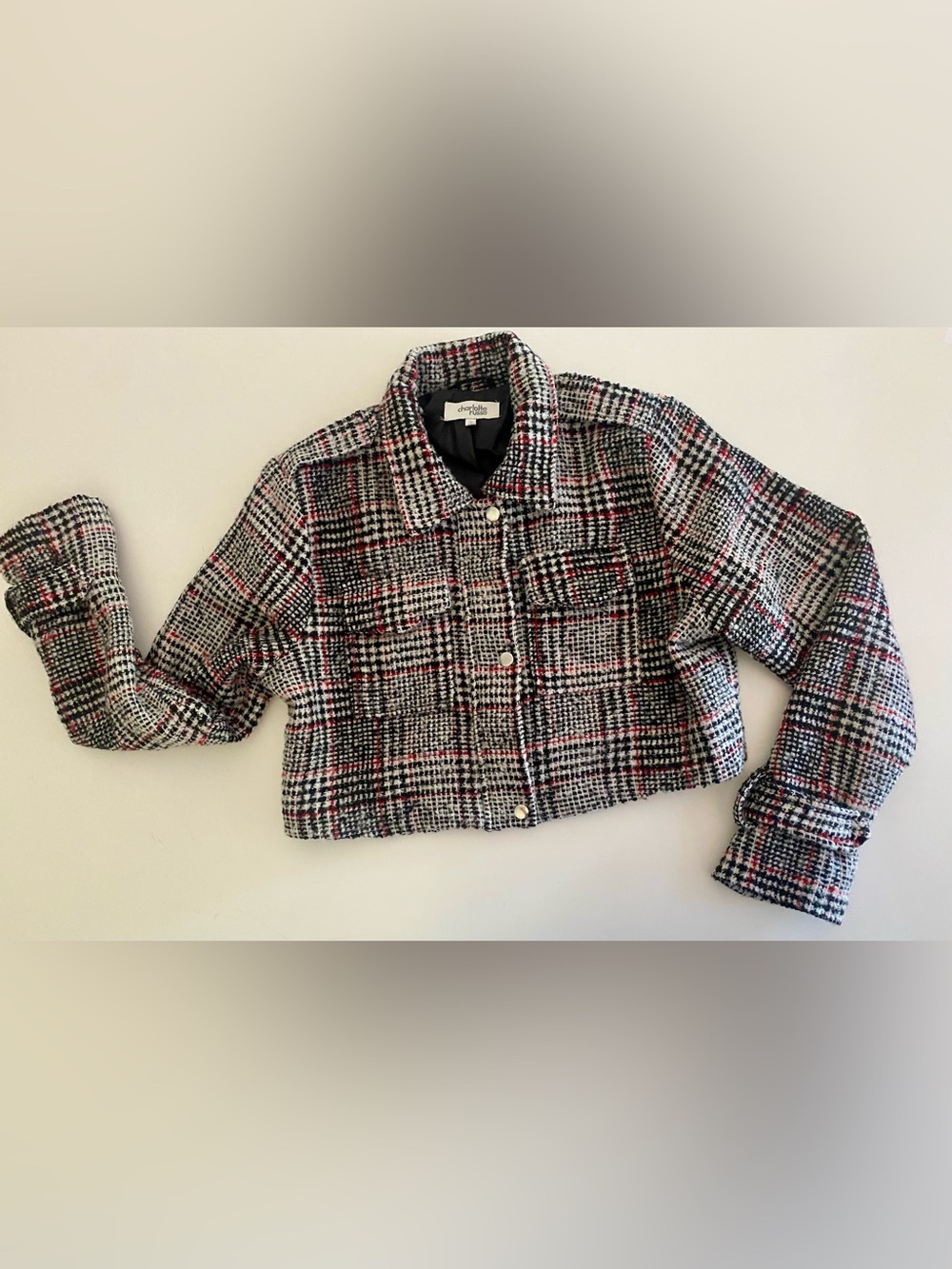 Charlotte  Russe Tweed Cropped Jacket - Black, White & Red NWOT